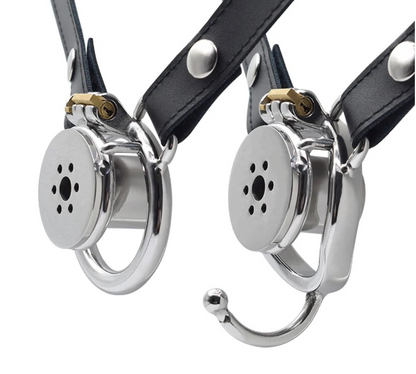 Inverted Chastity Cage with Strap and Metal Catheter - Peniskäfig