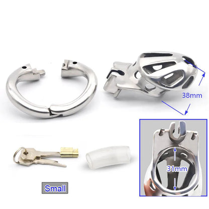 Männlicher Peniskäfig aus Metall mit aufklappbarem Ringdesign - Peniskäfig