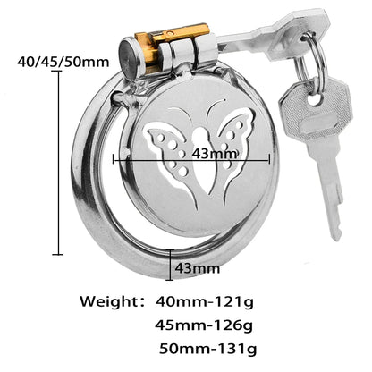 Small Flat Butterfly Chastity Cage Stainless Steel Penis Cage with Silicone Tube - Peniskäfig