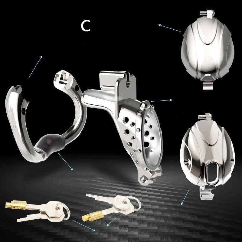 Metal Openable Ring Quick Disassemble Cap Flip Design Male Chastity Device - Peniskäfig