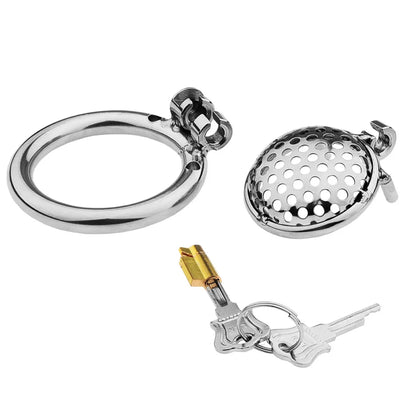 Male Metal Chastity cage Flat Breathable Round Hole Chastity Device Sissy Sex Toys BDSM - Peniskäfig