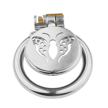 Small Flat Butterfly Chastity Cage Stainless Steel Penis Cage with Silicone Tube - Peniskäfig