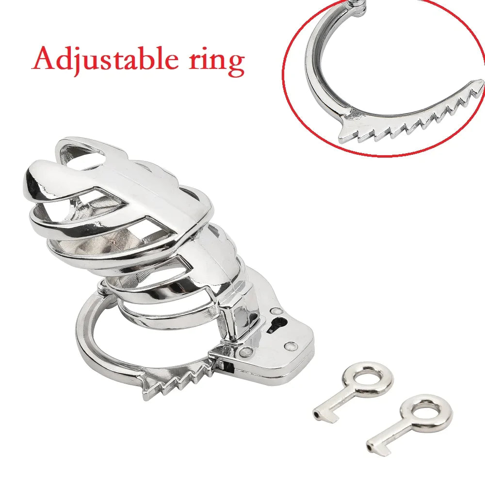 Metal Male Small Chastity Cage with Adjustable Spiked Ring Lock - Peniskäfig