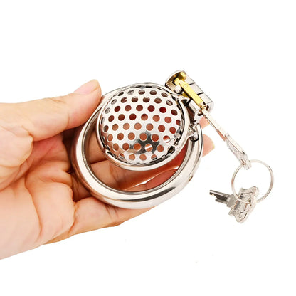 Male Metal Chastity cage Flat Breathable Round Hole Chastity Device Sissy Sex Toys BDSM - Peniskäfig