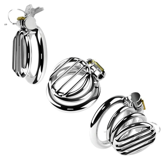 Stainless Steel Flat Chastity Cage Set Small Cock Cage For Men - 3 Sizes - Peniskäfig